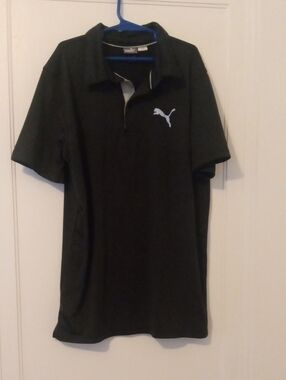 boys 14 PUMA drifit polo shirt, dark gray